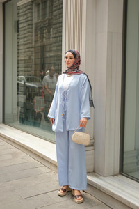 Ön Bağlama Detaylı Takım Bebe Mavi