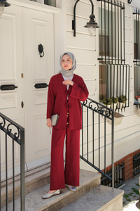 Ön Bağlama Detaylı Takım Bordo