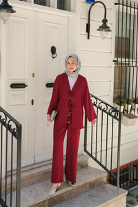 Ön Bağlama Detaylı Takım Bordo