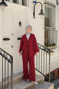 Ön Bağlama Detaylı Takım Bordo