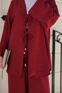 Ön Bağlama Detaylı Takım Bordo