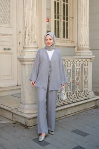 Ön Bağlama Detaylı Takım Gri