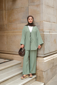Ön Bağlama Detaylı Takım Mint Yeşil