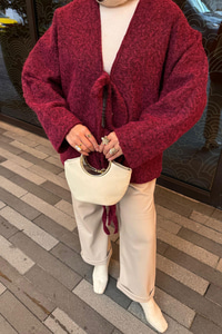 Ön Bağlamalı Buklet Kumaş Ceket Bordo