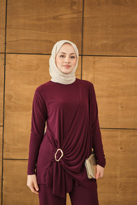 Ön Bağlamalı Süs Detay Takım Mürdüm