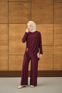 Ön Bağlamalı Süs Detay Takım Mürdüm