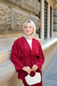 Ön Bağlamalı Taş Detay İkili Takım Bordo