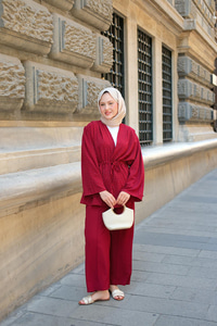 Ön Bağlamalı Taş Detay İkili Takım Bordo