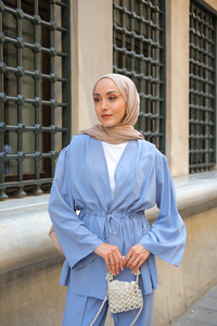 Ön Bağlamalı Taş Detay İkili Takım Mavi