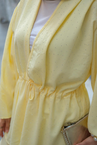 Ön Bağlamalı Taş Detay İkili Takım Sarı