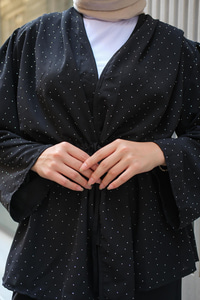 Ön Bağlamalı Taş Detay İkili Takım Siyah