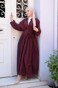 Ön Büzgülü Elbise Bordo