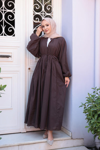 Ön Büzgülü Elbise  Kahverengi