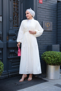 Ön Büzgülü Elbise  Krem