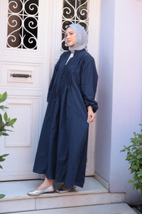 Ön Büzgülü Elbise  Lacivert