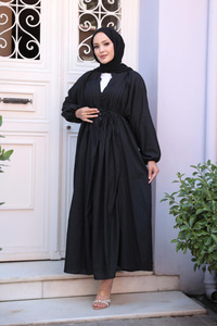 Ön Büzgülü Elbise  Siyah