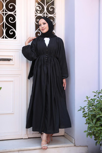 Ön Büzgülü Elbise  Siyah