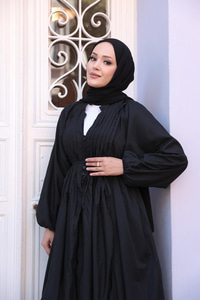 Ön Büzgülü Elbise  Siyah