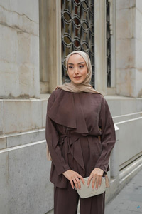 Ön Büzgülü İkili Takım Kahverengi