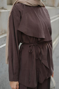 Ön Büzgülü İkili Takım Kahverengi