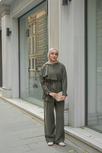 Ön Büzgülü İkili Takım Koyu Yeşil