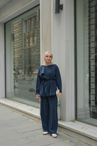 Ön Büzgülü İkili Takım Lacivert