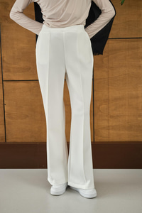 Ön Dikişli Bol Paça Pantolon Beyaz