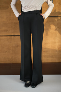 Ön Dikişli Bol Paça Pantolon Siyah