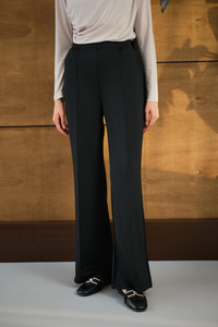 Ön Dikişli Bol Paça Pantolon Siyah