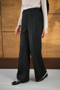 Ön Dikişli Bol Paça Pantolon Siyah