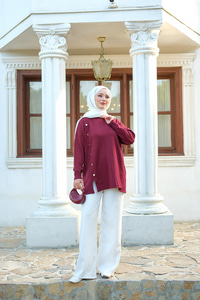 Ön Düğme Detay Tunik Bordo