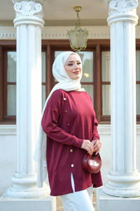 Ön Düğme Detay Tunik Bordo