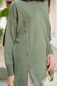 Ön Düğme Detay Tunik Çağla Yeşil