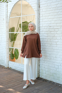 Ön Düğme Detay Tunik Kahverengi