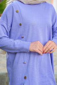 Ön Düğme Detay Tunik Lila