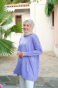 Ön Düğme Detay Tunik Lila