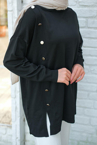 Ön Düğme Detay Tunik Siyah