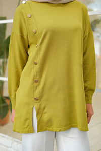 Ön Düğme Detay Tunik Yağ Yeşil