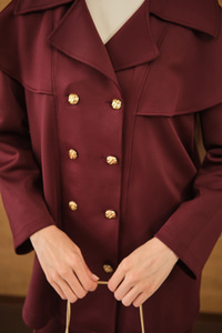 Ön Düğme Ve Biye Detaylı İkili Takım Bordo