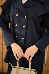 Ön Düğme Ve Biye Detaylı İkili Takım Lacivert