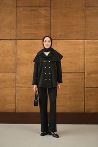 Ön Düğme Ve Biye Detaylı İkili Takım Siyah