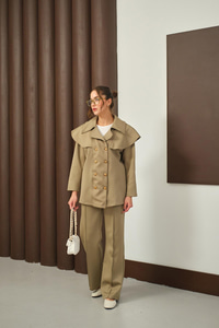 Ön Düğme Ve Biye Detaylı İkili Takım Yeşil