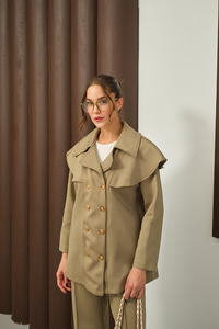 Ön Düğme Ve Biye Detaylı İkili Takım Yeşil