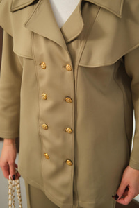 Ön Düğme Ve Biye Detaylı İkili Takım Yeşil