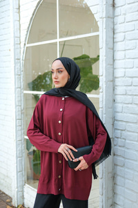 Ön Düğmeli Hırka Bordo