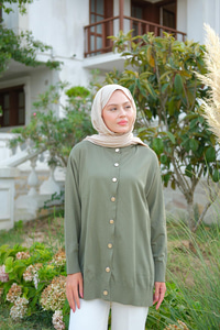 Ön Düğmeli Hırka Çağla Yeşil