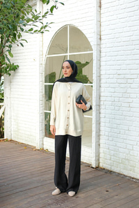 Ön Düğmeli Hırka Ekru