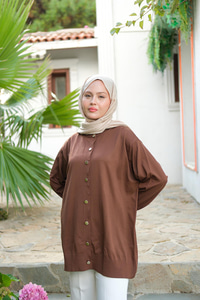 Ön Düğmeli Hırka Kahverengi