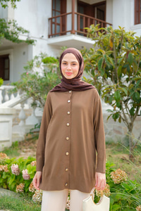 Ön Düğmeli Hırka Vizon