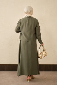 Ön Gizli Düğme Dtay Kısa Gömlek Takım Yeşil